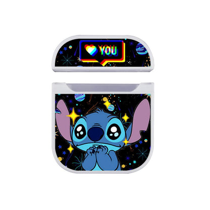 Stitch Galaxy Background Love You Apple Airpods Case White