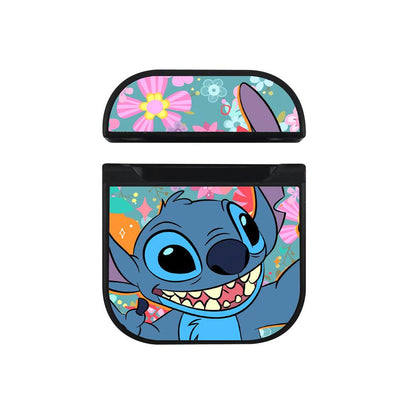 Stitch Happy with a Smile Apple Airpods Case Black