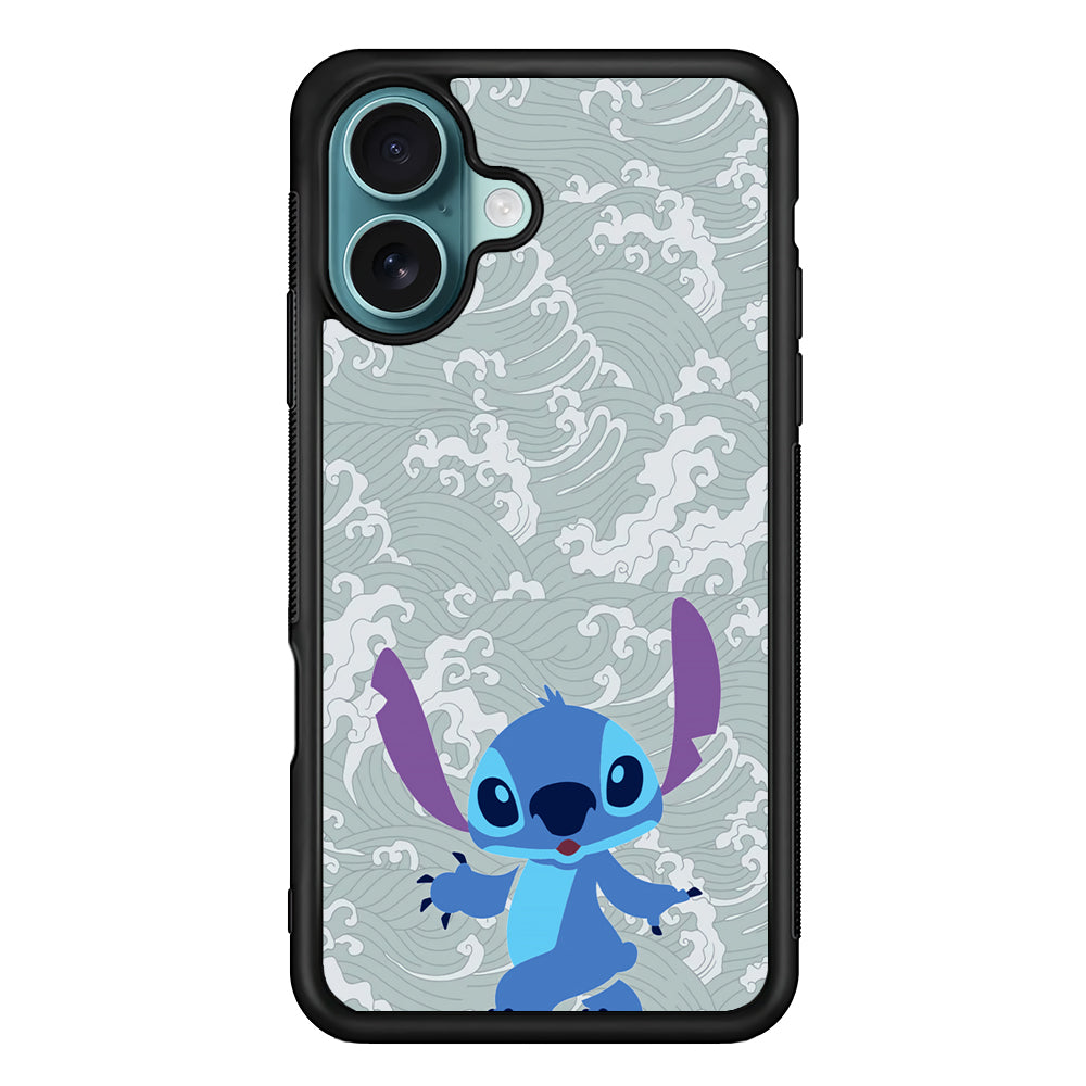 Stitch Walk on The Wave iPhone 16 Case