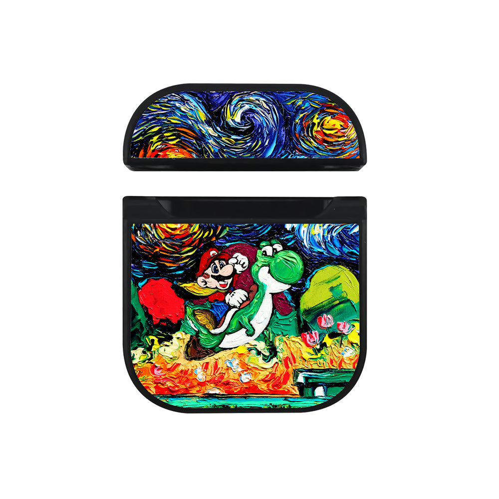 Super Mario Starry Night Painting Apple Airpods Case Black