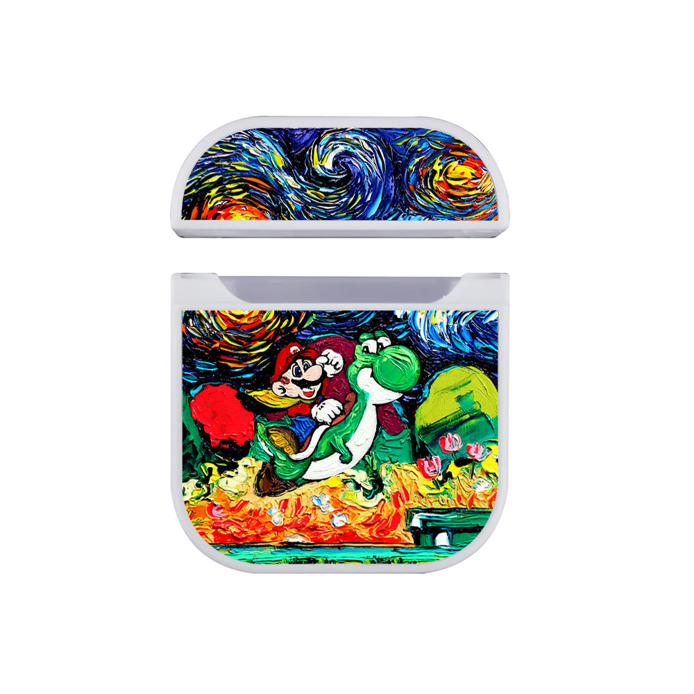 Super Mario Starry Night Painting Apple Airpods Case White