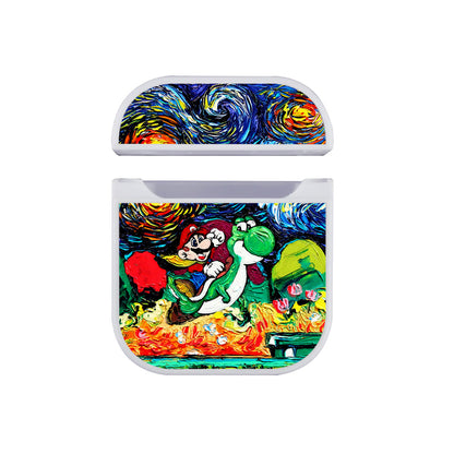 Super Mario Starry Night Painting Apple Airpods Case White