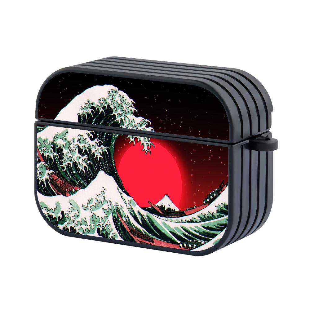 The Great Wave Red Moon Apple Airpods Pro 3 Case Black