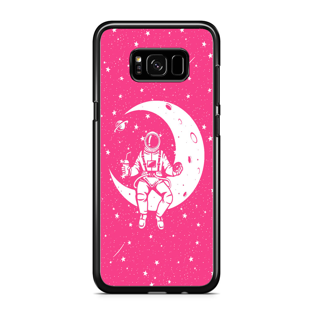 Astronauts Mealtime at The Moon Samsung Galaxy S8 Plus Case Rubber Black (2D Case)