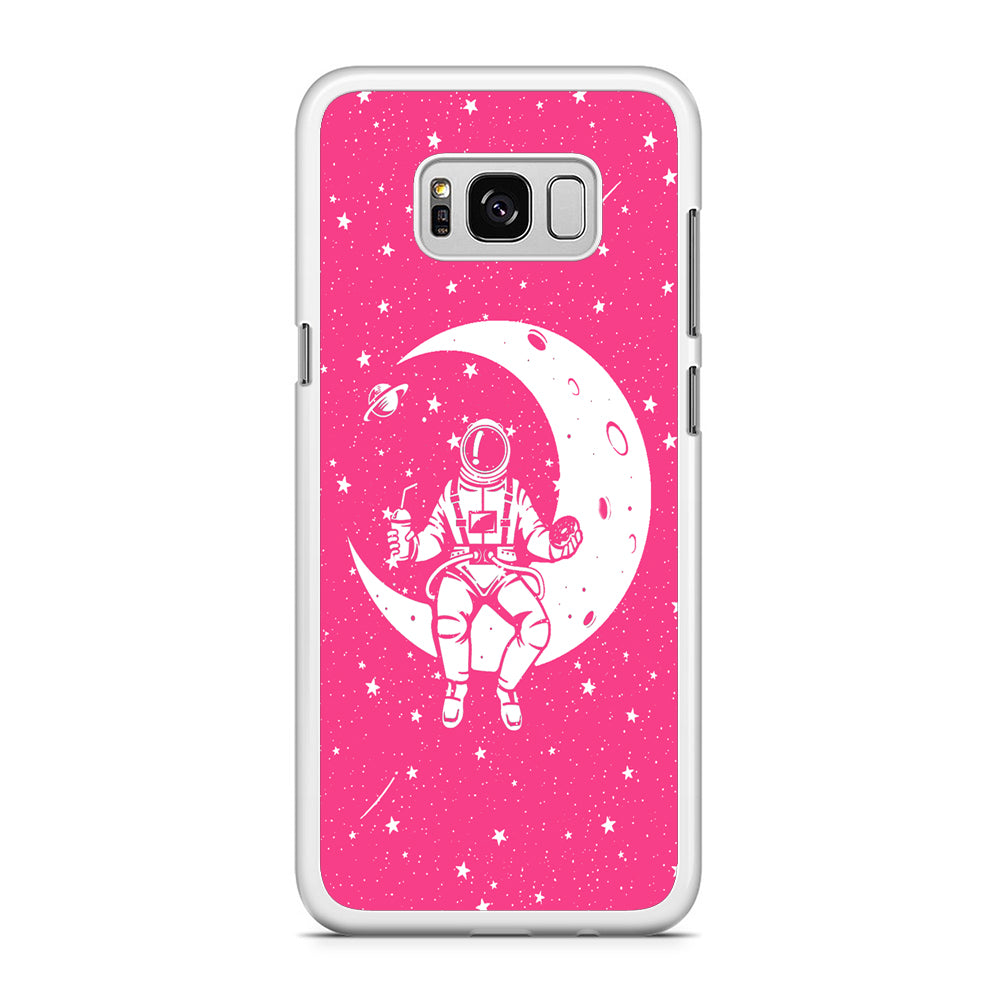 Astronauts Mealtime at The Moon Samsung Galaxy S8 Plus Case Rubber White (2D Case)