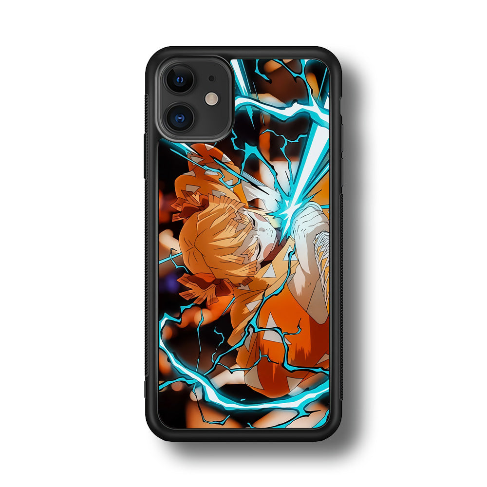 Demon Slayer Zenitsu Lightning Sword iPhone 11 Case Rubber Black (2D Case)
