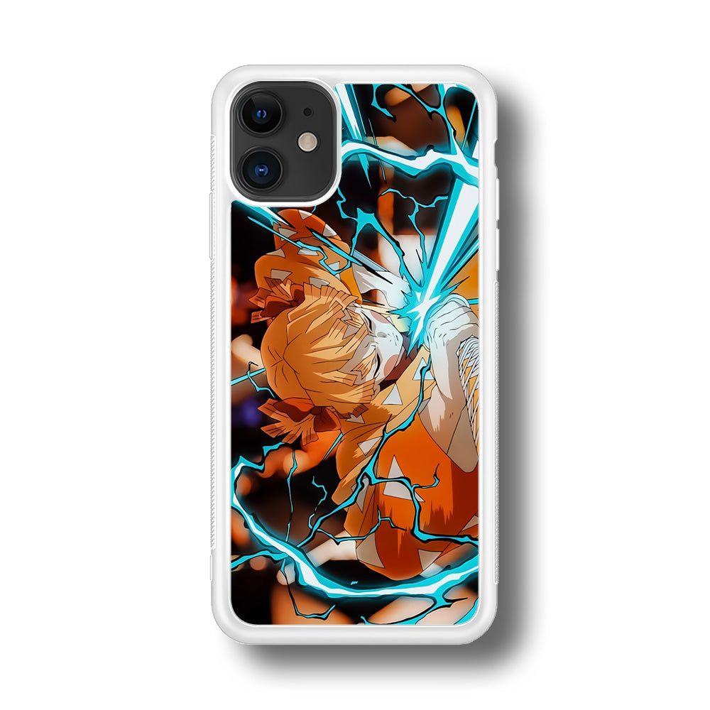 Demon Slayer Zenitsu Lightning Sword iPhone 11 Case Rubber White (2D Case)
