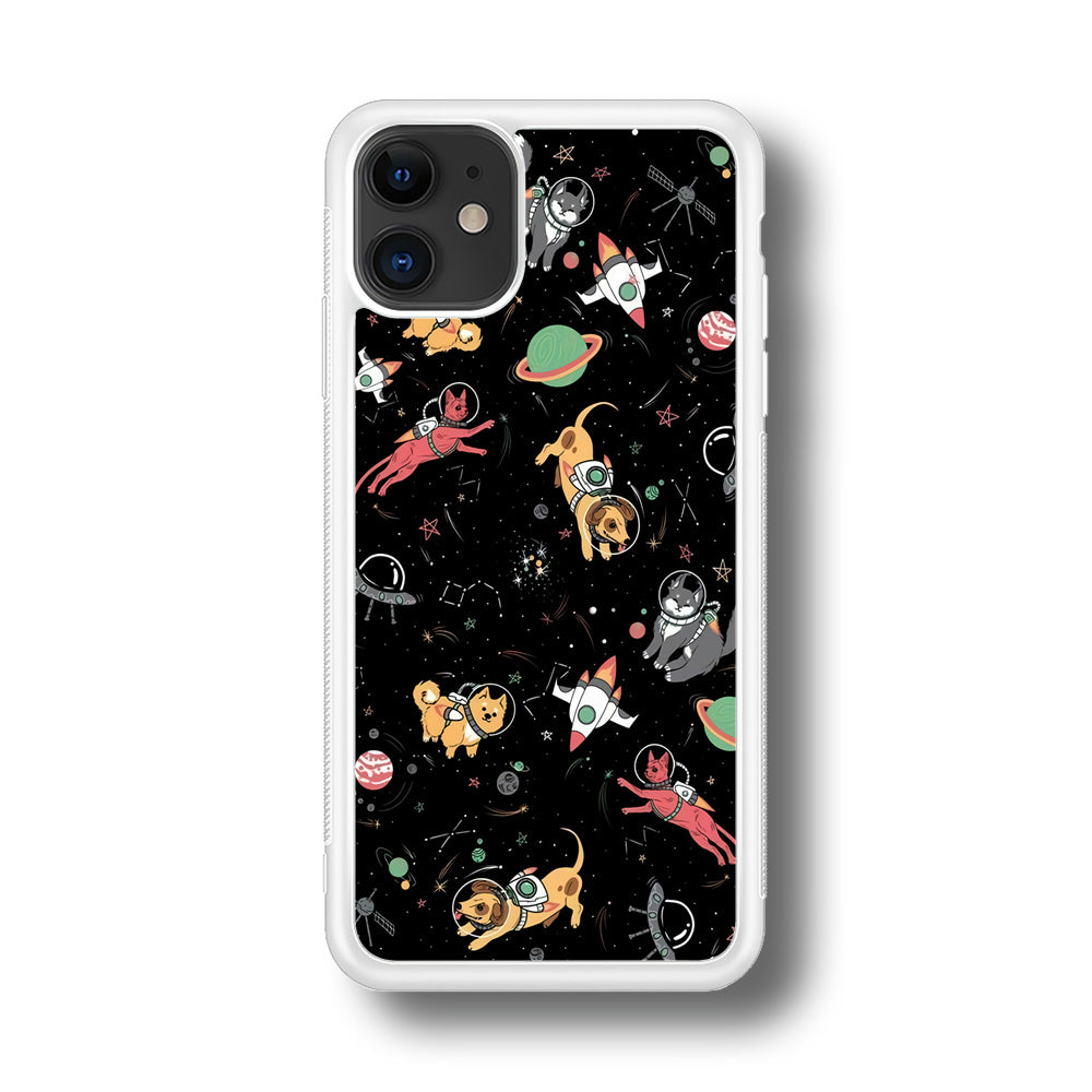 Dogs and Cats Space Form iPhone 11 Case Rubber White (2D Case)