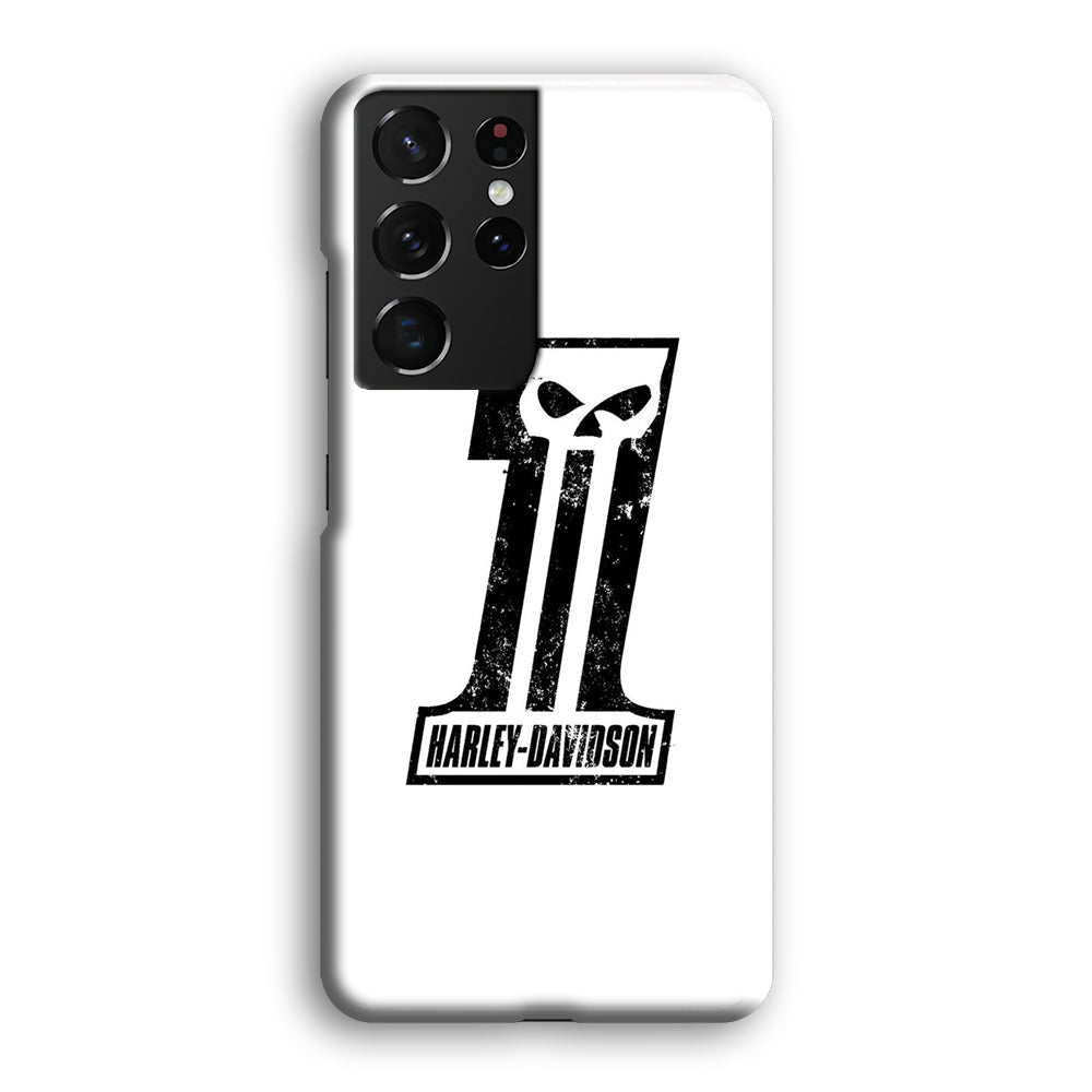 Harley Davidson White Number Skull Samsung Galaxy S21 Ultra Case