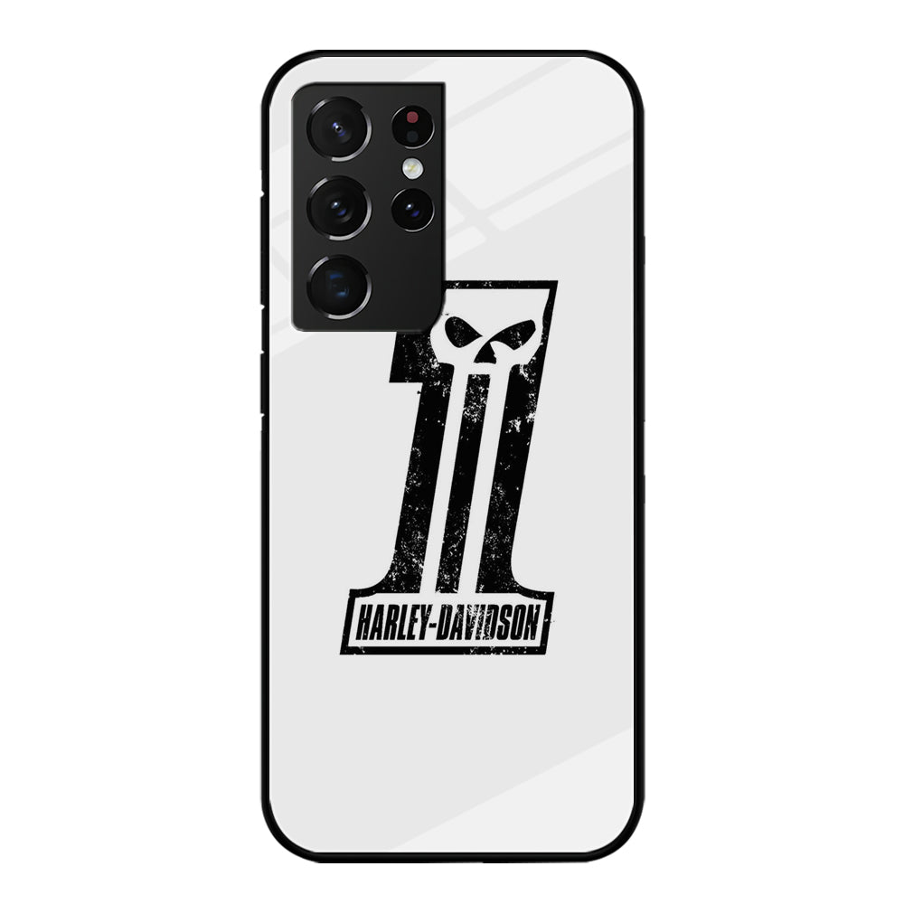 Harley Davidson White Number Skull Samsung Galaxy S21 Ultra Case