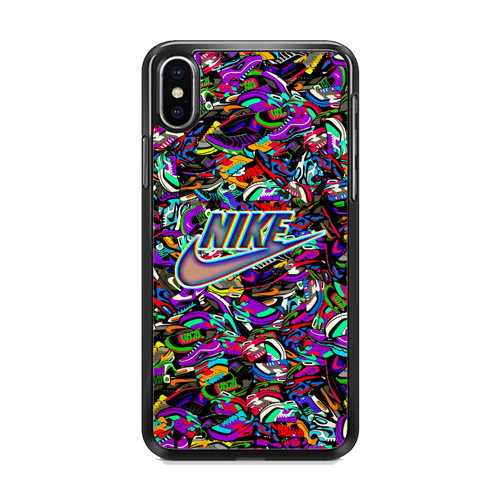 Nike Shiny Emblem in Doodle Art iPhone XS Case Rubber Black (2D Case)