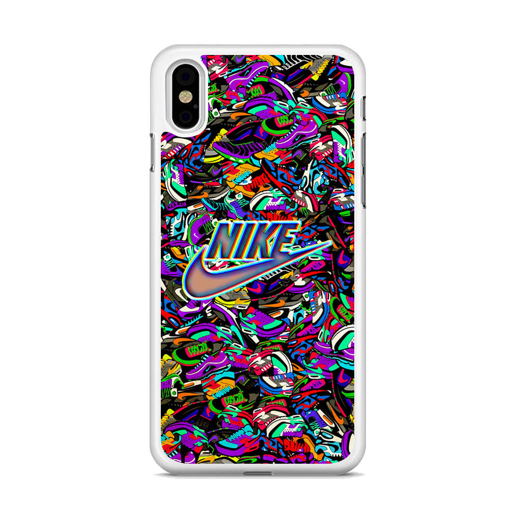 Nike Shiny Emblem in Doodle Art iPhone XS Case Rubber White (2D Case)