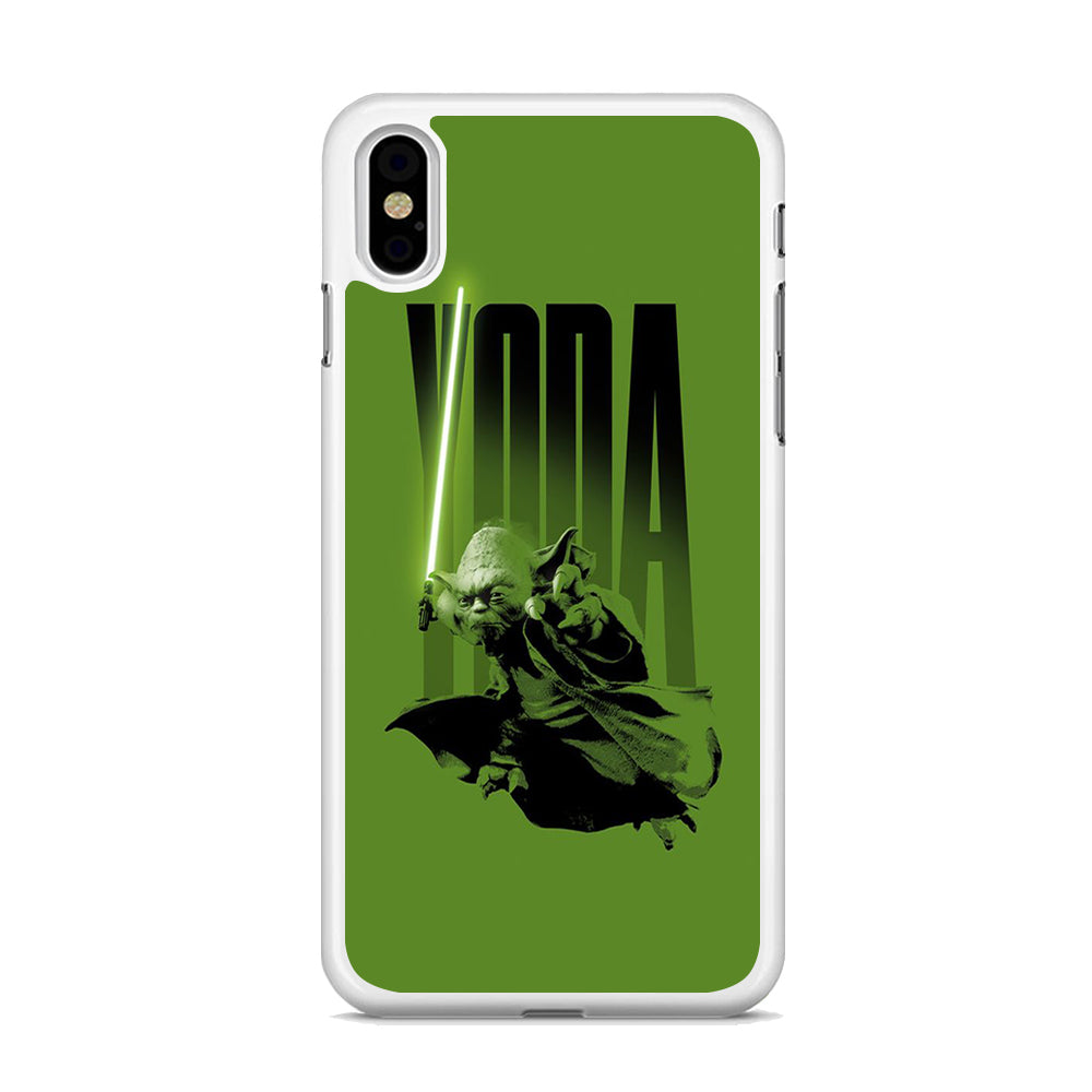 Star Wars Yoda Green Lightsaber iPhone XS Case Rubber White (2D Case)
