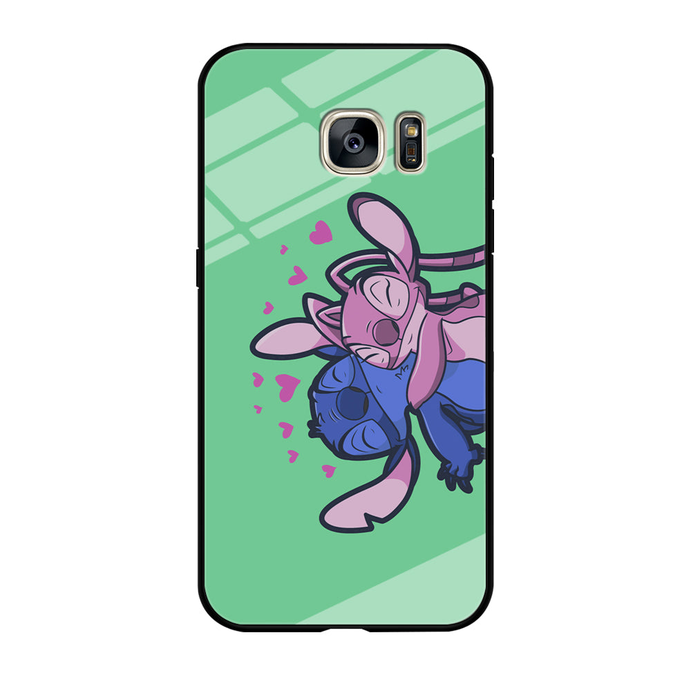 Stitch And Angel Huge Green Wallpaper Samsung Galaxy S7 Edge Case
