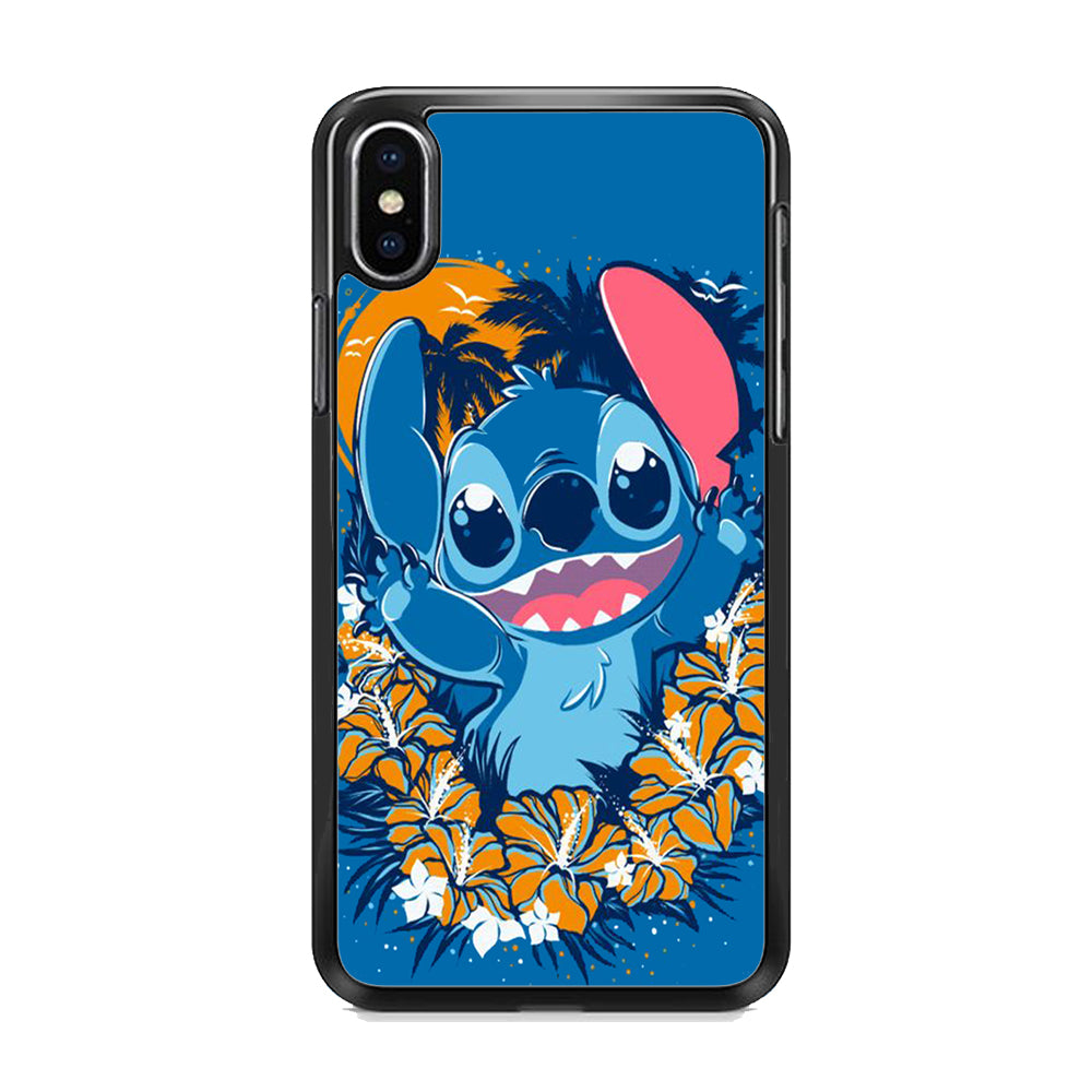 Stitch Blue Wallpaper iPhone XS Case Rubber Black (2D Case)