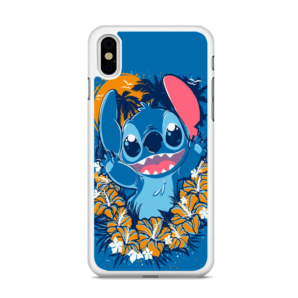 Stitch Blue Wallpaper iPhone XS Case Rubber White (2D Case)