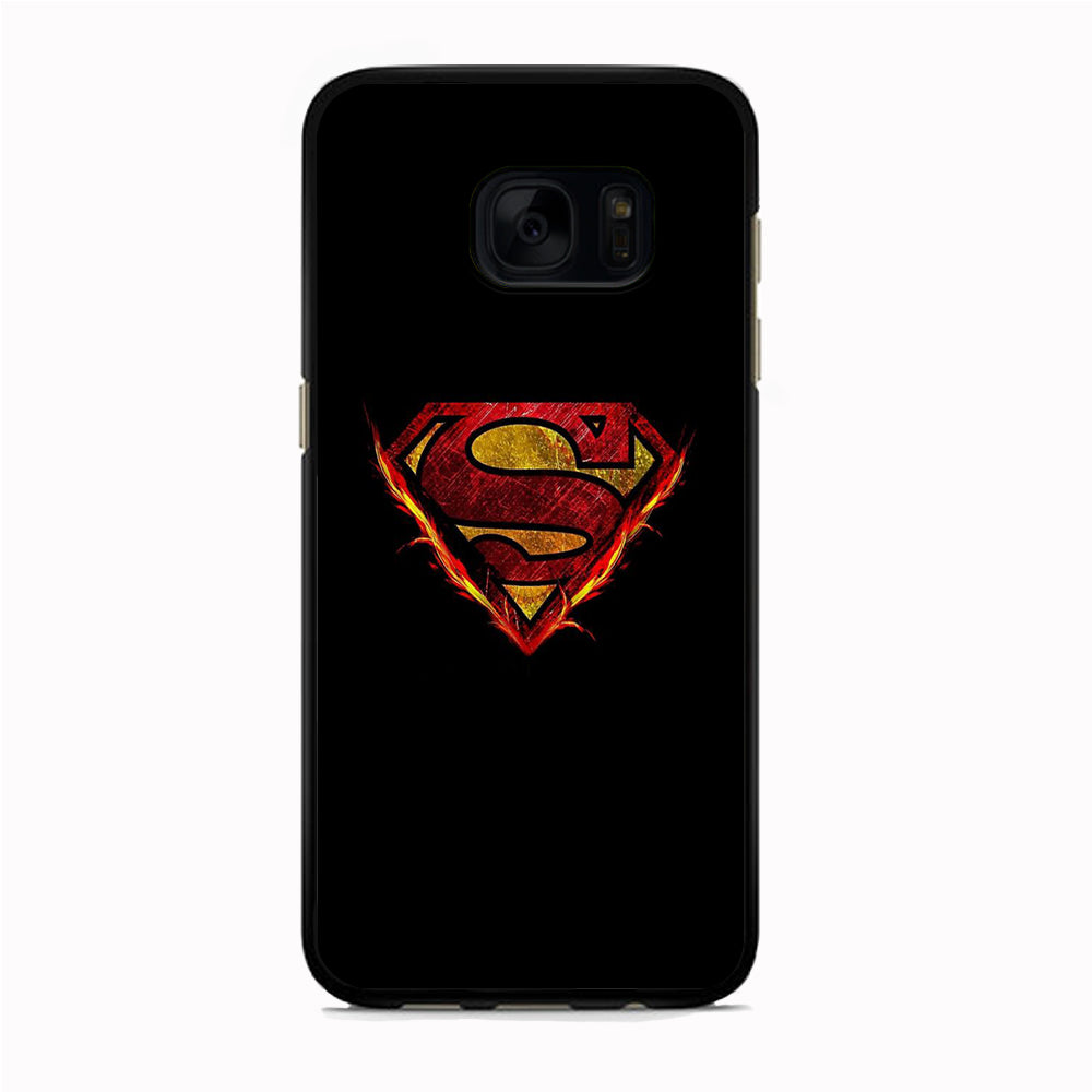 Superman Fire Logo Samsung Galaxy S7 Case Rubber Black (2D Case)