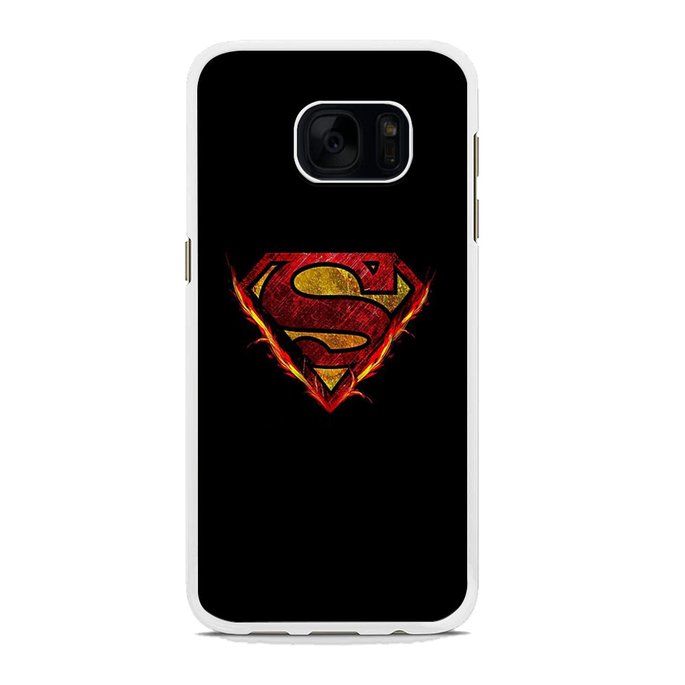 Superman Fire Logo Samsung Galaxy S7 Case Rubber White (2D Case)